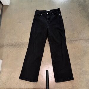 Ettelo Wide Leg Jeans Women Size 12 Black Excellent High Rise Stretch Denim